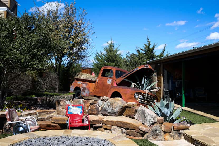 A rusted 1940's truck is seen used as a planter at the Solera TAC 1 innovation property on...
