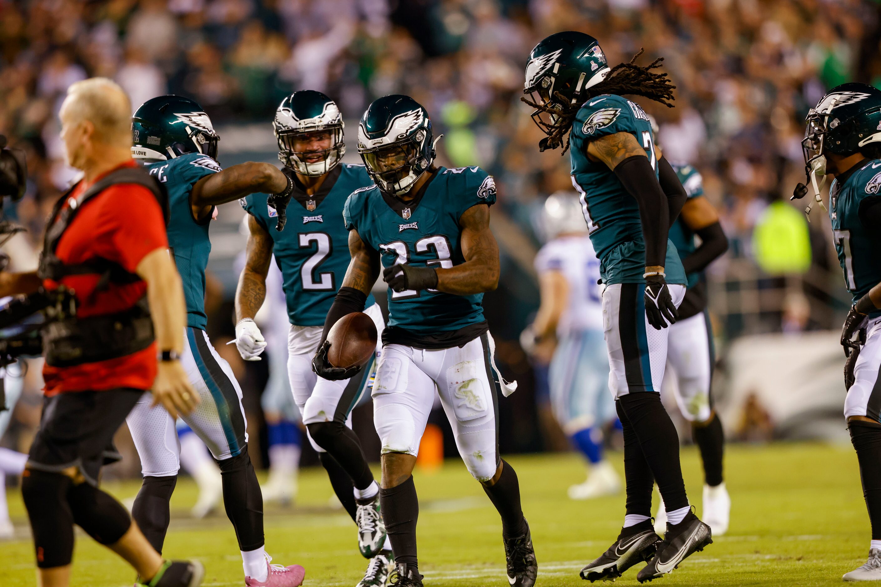 Philadelphia Eagles safety C.J. Gardner-Johnson (23) celebrates after intercepting a pass...