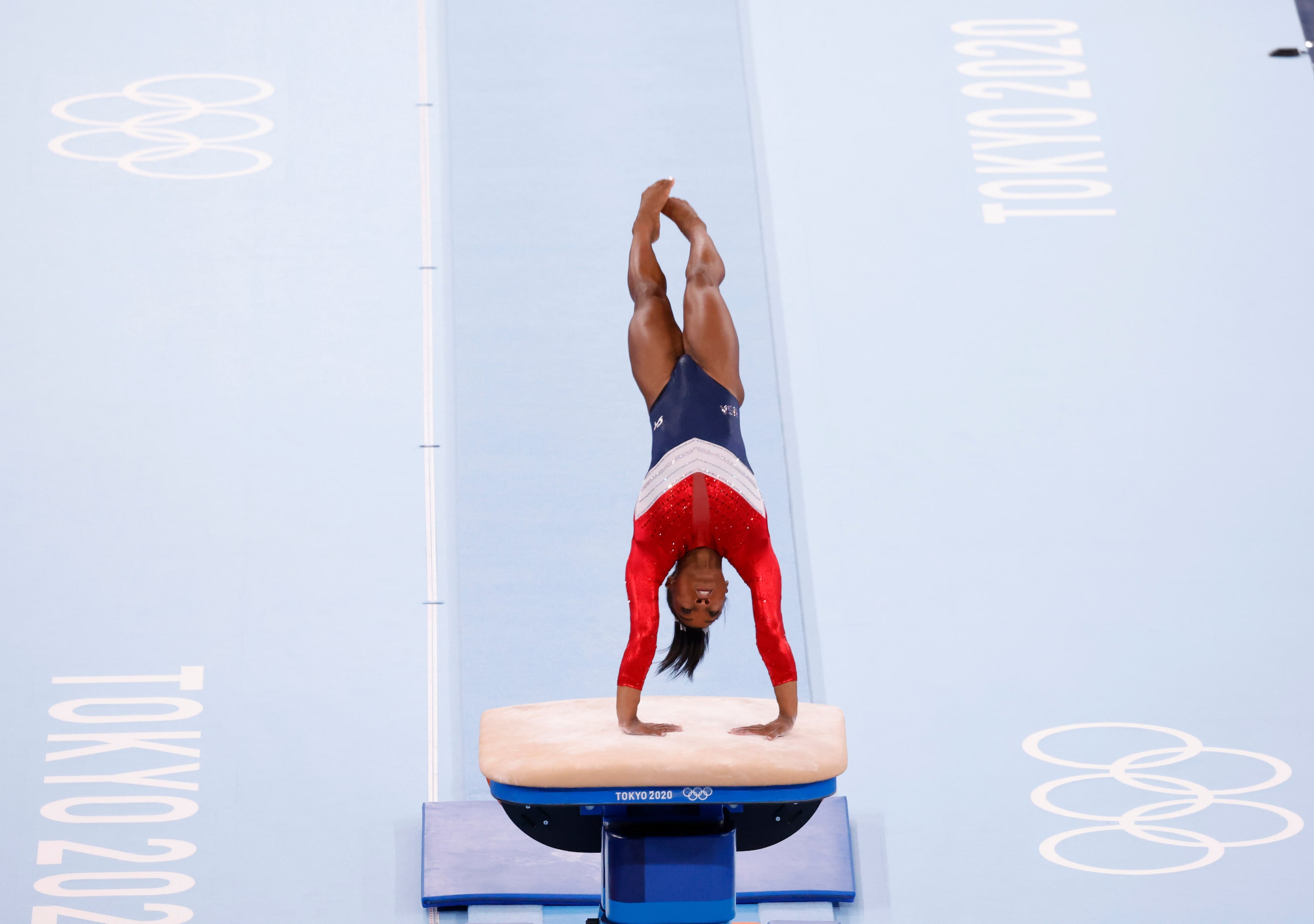 USA’s  Simone Biles competes on the vault during the artistic gymnastics women’s team final...