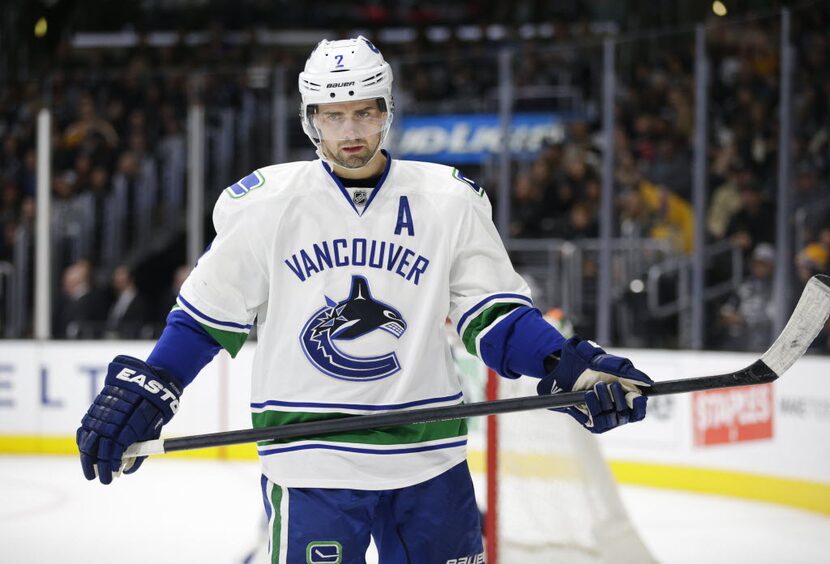 FILE - In this Dec. 1, 2015, file photo, Vancouver Canucks' Dan Hamhuis skates during the...