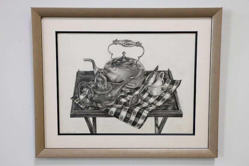 Rose Theodosia Piper’s 1982 drawing "Mostly Dark Things" pictured on display at Site 131...