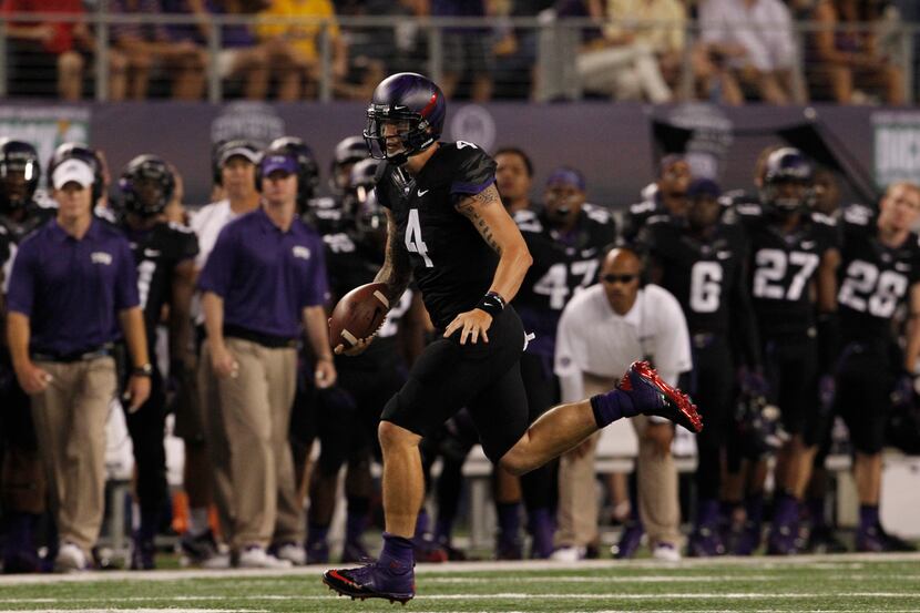 TCU Horned Frogs quarterback Casey Pachall (4) rushes against the LSU Tigers in the first...