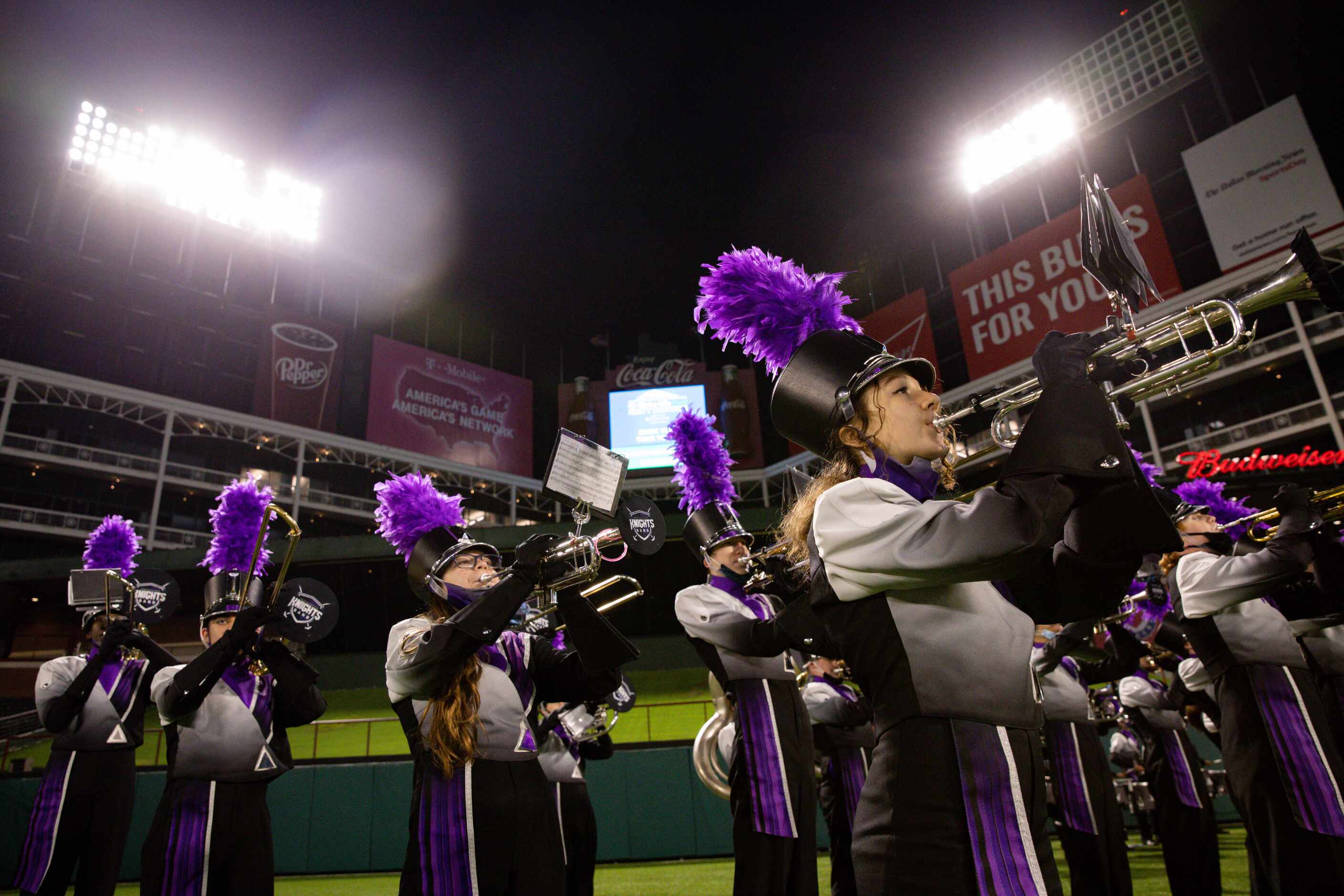 Frisco Independence's band prepares for halftime during the first half of a Class 5A...