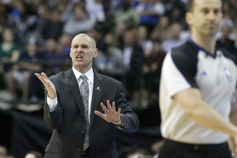 Dallas Mavericks head coach Rick Carlisle yells from the sidelines during the second half of...