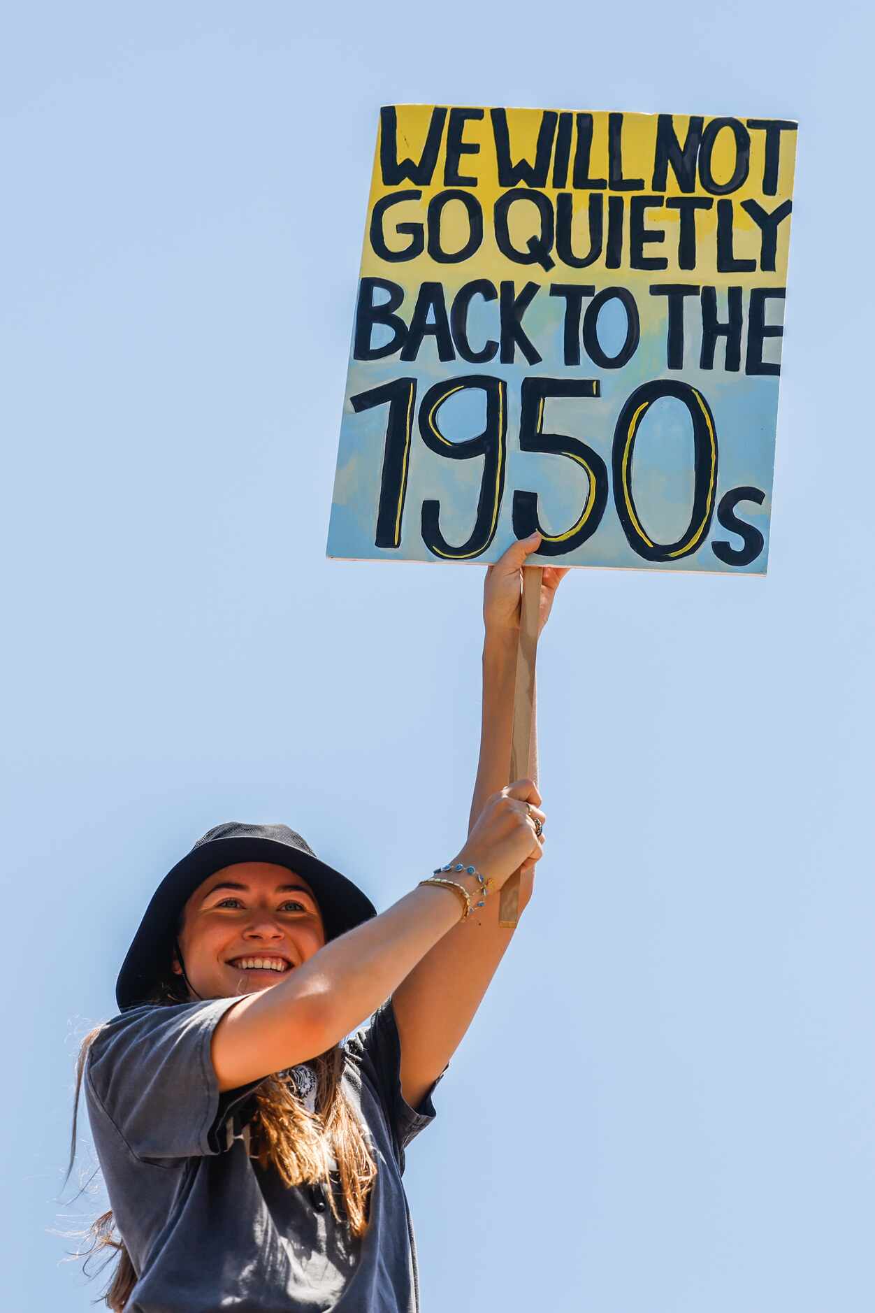 An abortion rights supporter at the Dallas City Hall after marching in downtown Dallas on...