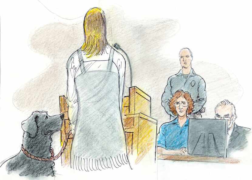 A courtroom sketch of Kaitlyn Melendez, now 17, who was with her grandfather, David Johnson,...