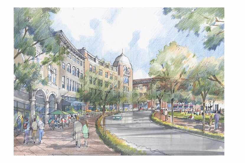 An artist's rendering of the River Walk shows  an entertainment district, amphitheater with...