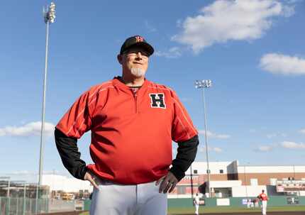 Rockwall-Heath High School head coach, Greg Harvey, poses for a portrait at practice on...