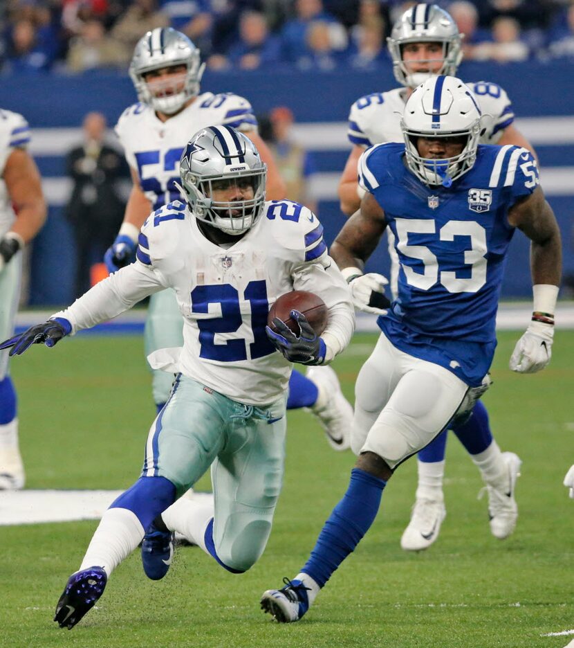 Ezekiel Elliott (21) no tuvo un buen juego con los Cowboys frente a los Colts. (Louis...