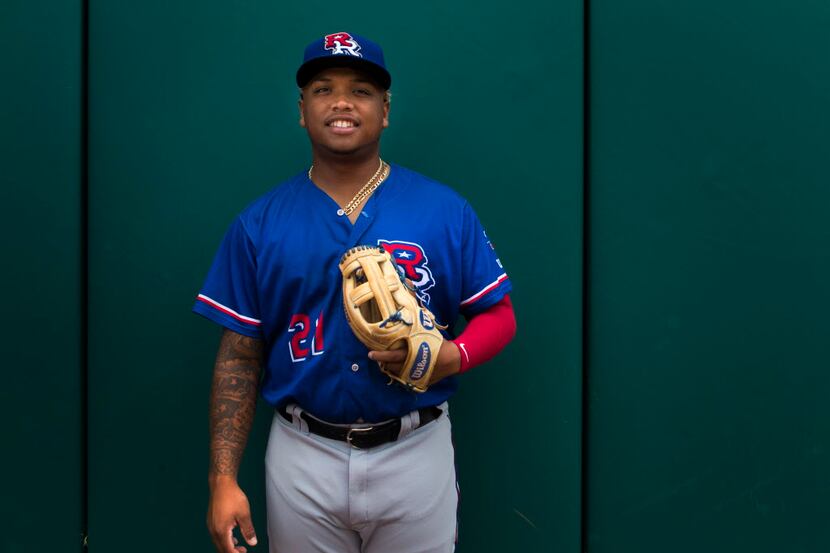 Round Rock Express left fielder Willie Calhoun poses for a portrait at the Oklahoma City...