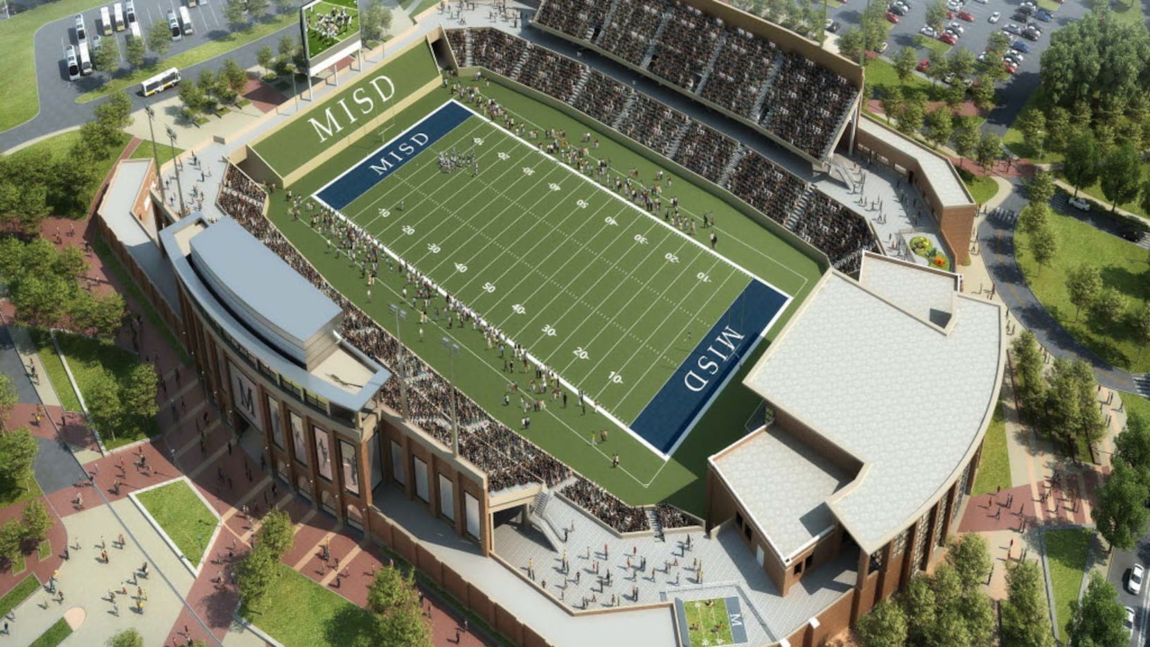 An artist's rendering shows what McKinney ISD's new stadium at the southeast corner of...