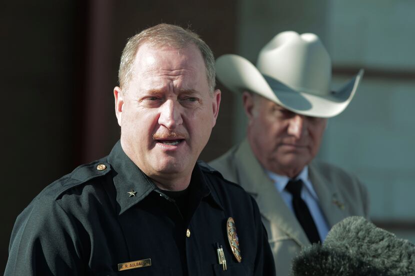 Kaufman Police Chief Chris Aulbaugh, left, and Kaufman County Sheriff David Byrnes,...