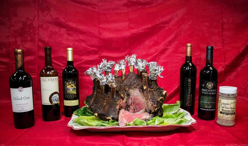 A crown roast paired with wines from Texas Fine Wine: 2014 Spicewood Vineyards Good Guy,...