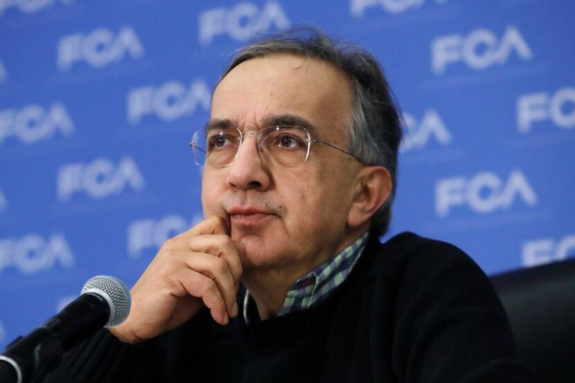 Fiat Chrysler CEO Sergio Marchionne listens to a question during a briefing at the North...