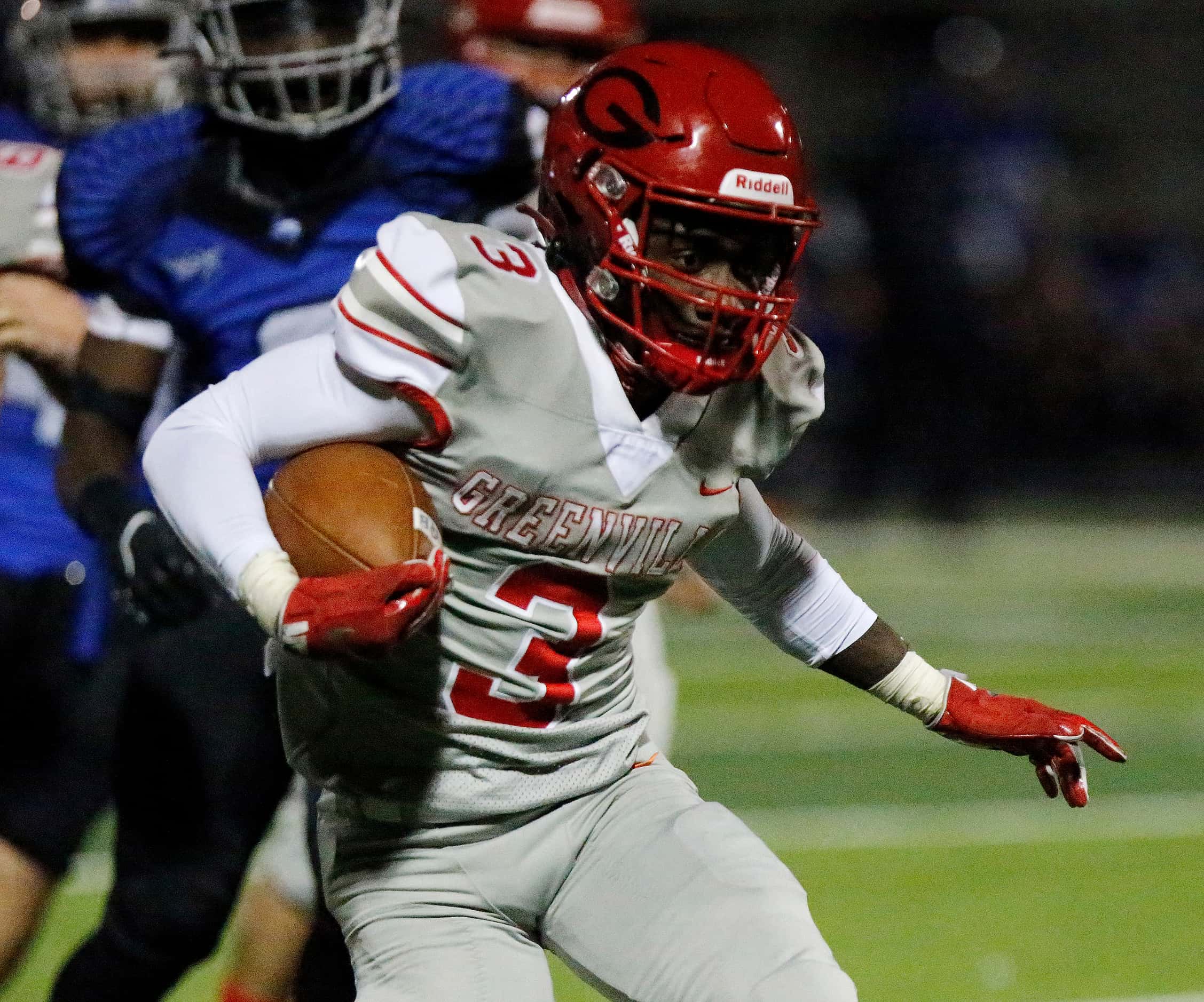 Greenville High School running back Miles Denson (3) during the second half as North Forney...