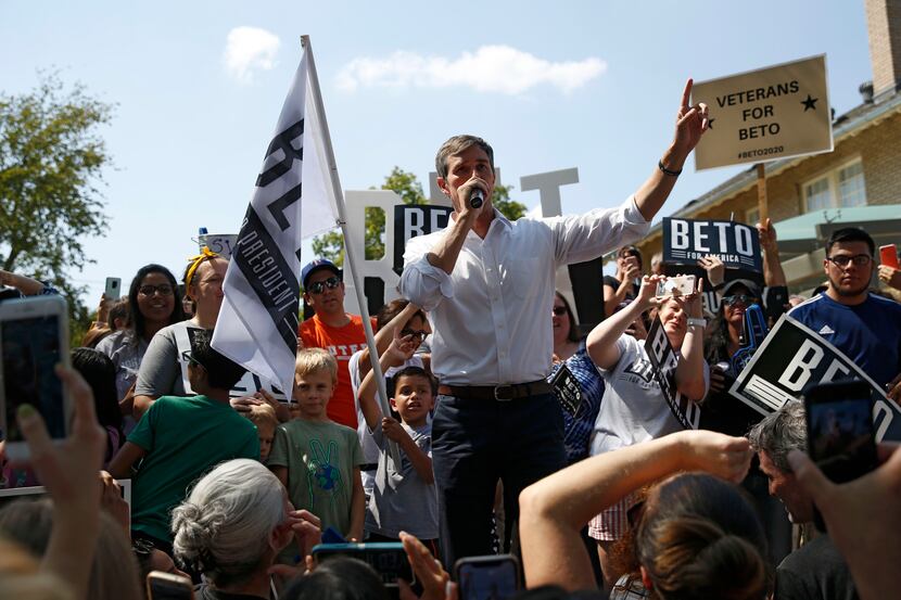 Democratic presidential candidate Beto O'Rourke spoke at a campaign event at Haggard Park in...
