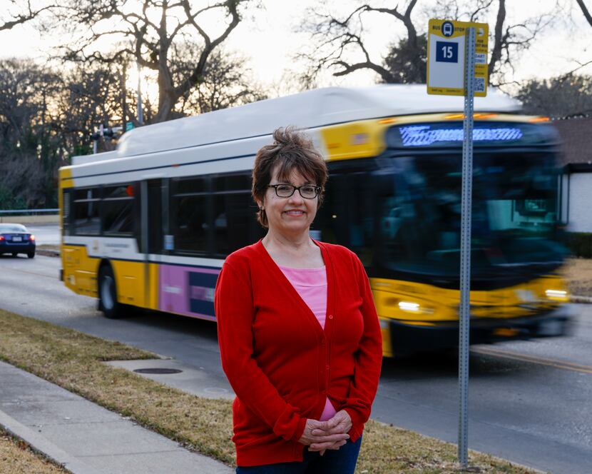 Gabriela Pataro stands at a DART bus stop at Oates and Mapleton drives. Pataro was...