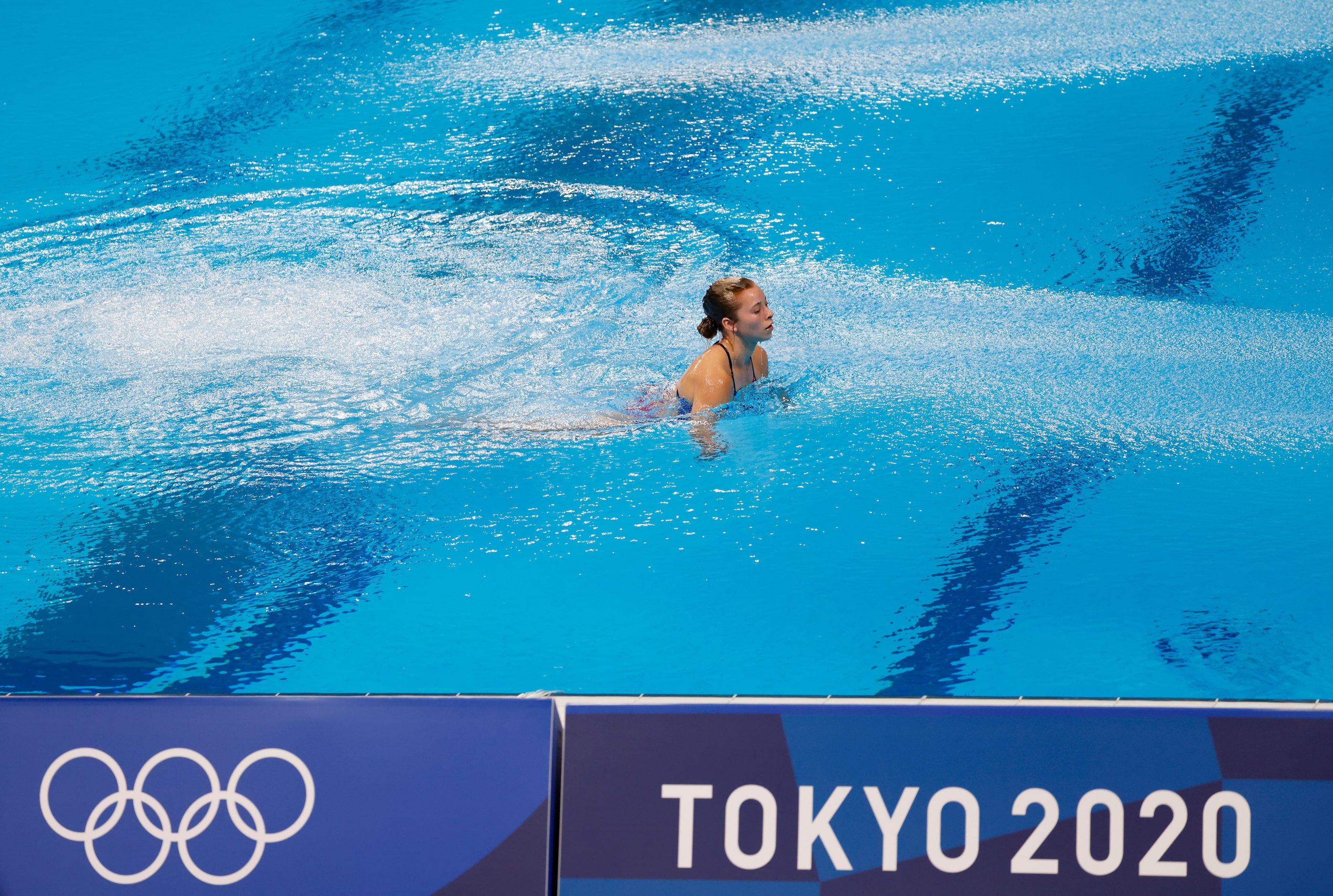 USA’s Hailey Hernandez after completing a dive in the women’s 3 meter springboard...