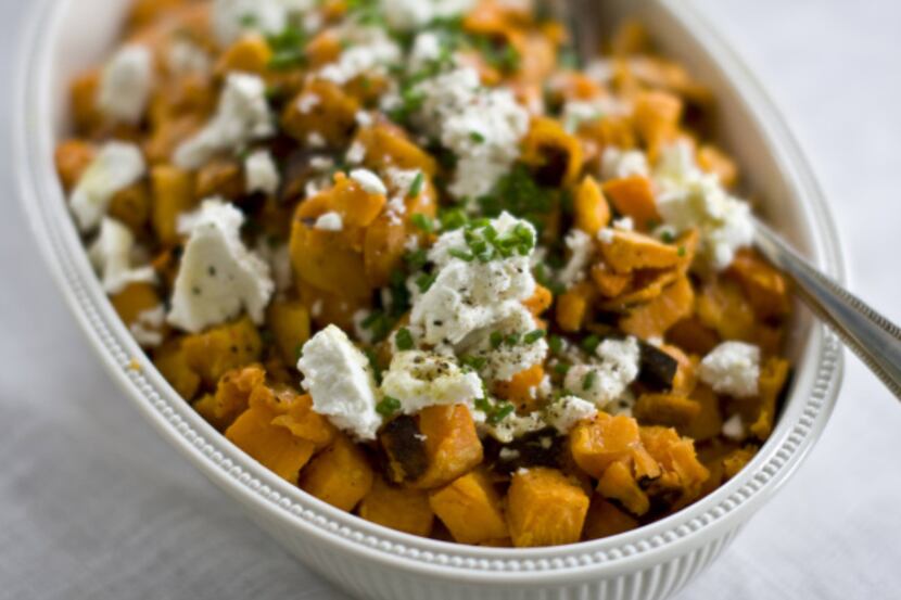 A splash of white balsamic vinegar helps balance the sweetness in Sweet Potatoes with...