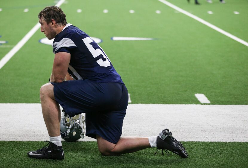 Dallas Cowboys linebacker Sean Lee (50) participates in a drill during a Cowboys minicamp...