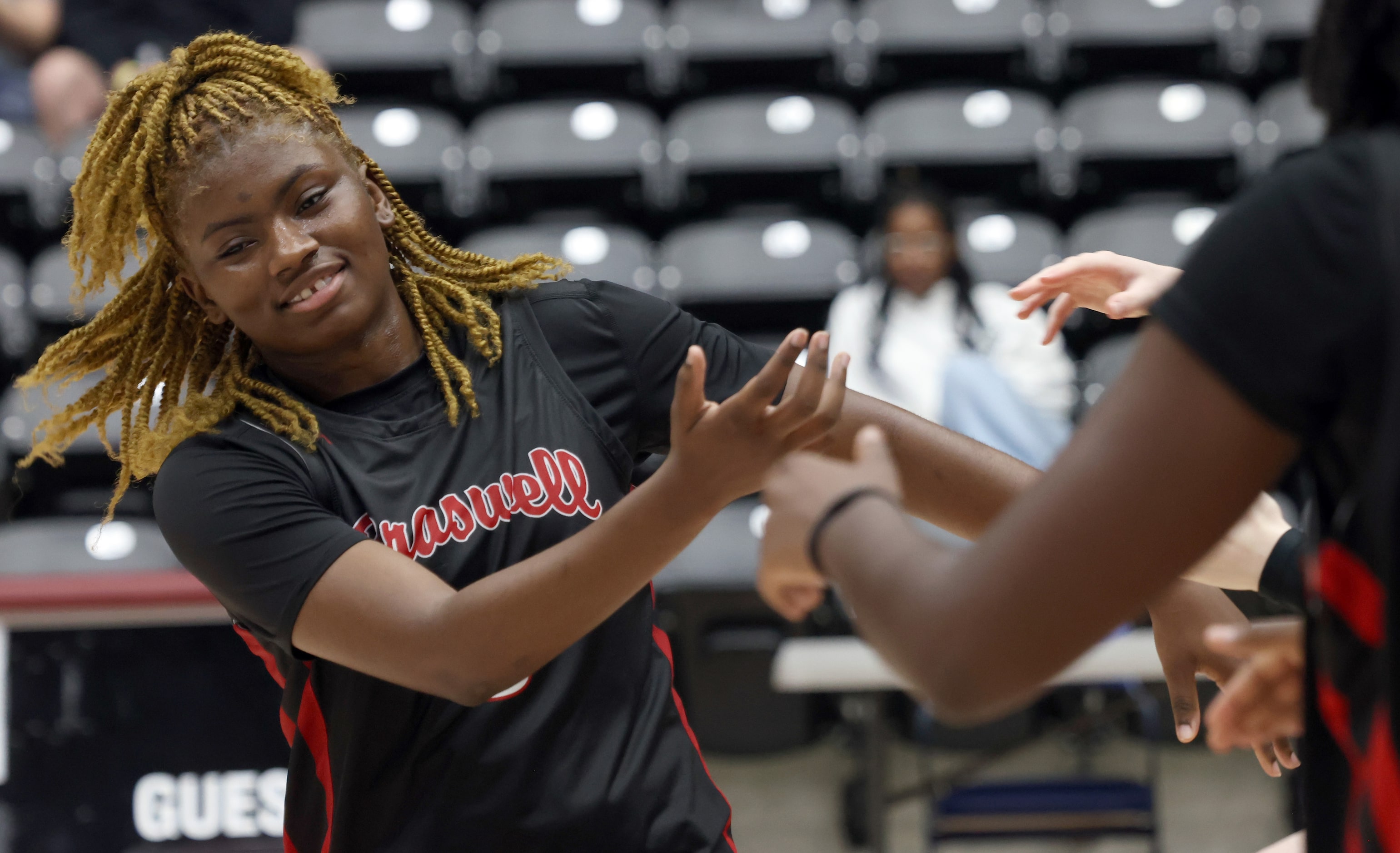 Denton Braswell guard Ytaly Lewis (0) reacts after being named MVP for the tournament...