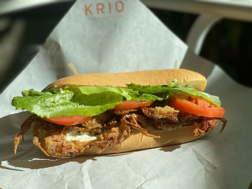 The soft shell crab po' boy at Krio in Dallas