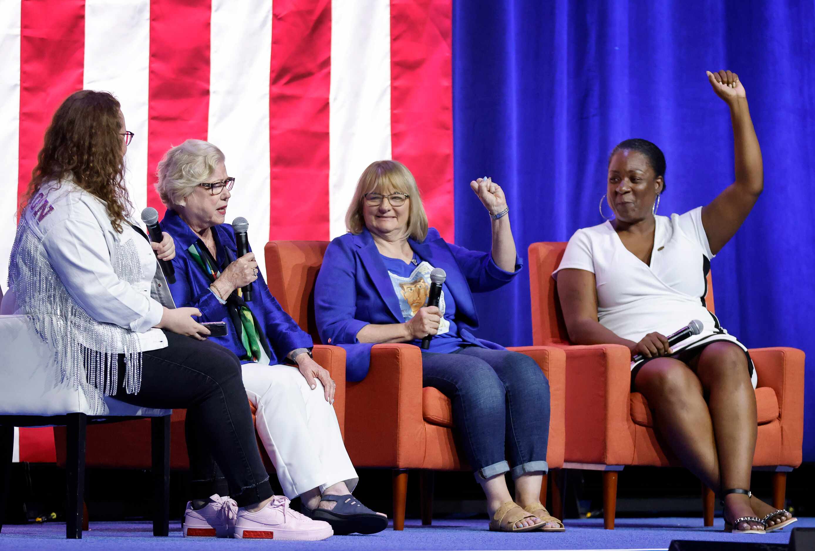 (From lelt) Texas Young Democrats President & ECtor Co Chair Hannah Horick leads a panel...