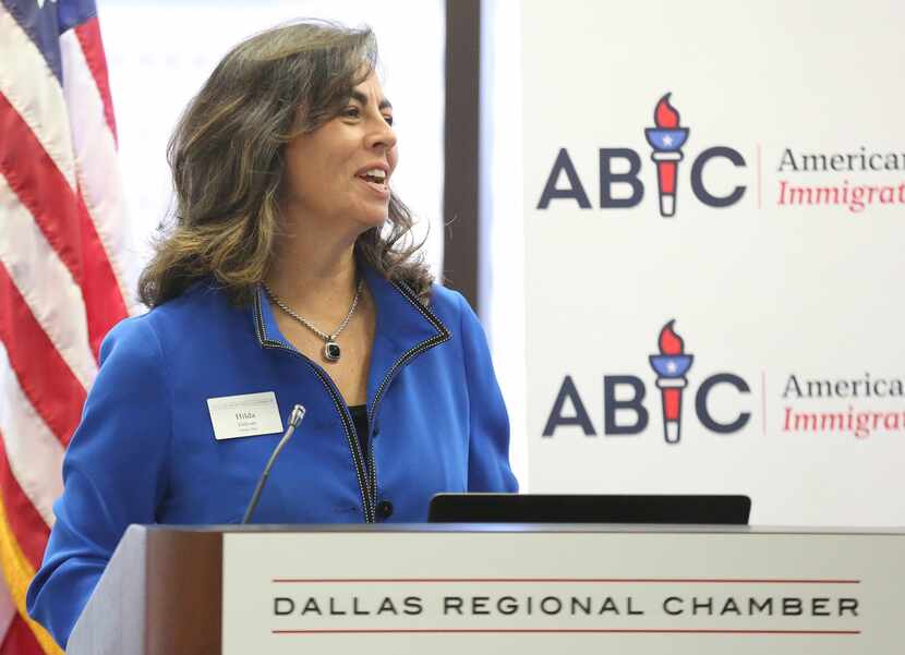 Attorney Hilda C. Galvan, Dallas Regional Chamber board chair, moderates a...