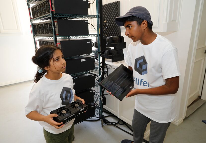 Frisco residents Aanya Thakur (left), 9, and her brother Ishaan, 14, in front of the...