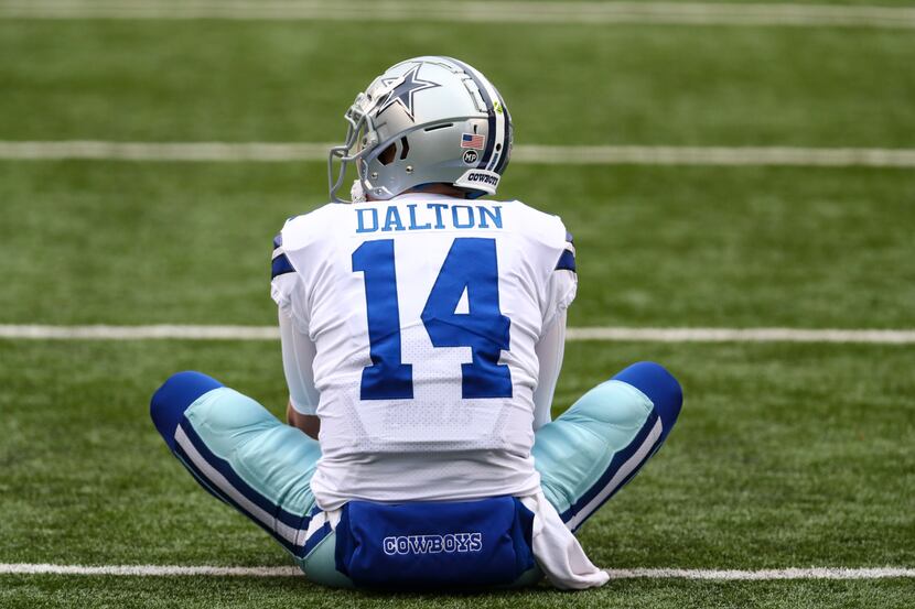 Dallas Cowboys quarterback Andy Dalton (14) before an NFL football game against the...