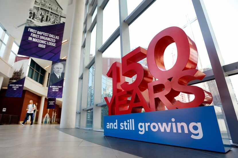 First Baptist Dallas decorated the campus for its 150th anniversary celebration at the...