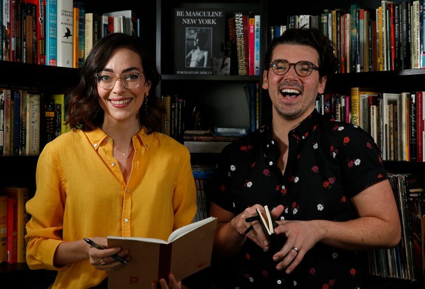 Playwrights Janielle Kastner, left, and Brigham Mosley pose for a photograph at Mosley's...