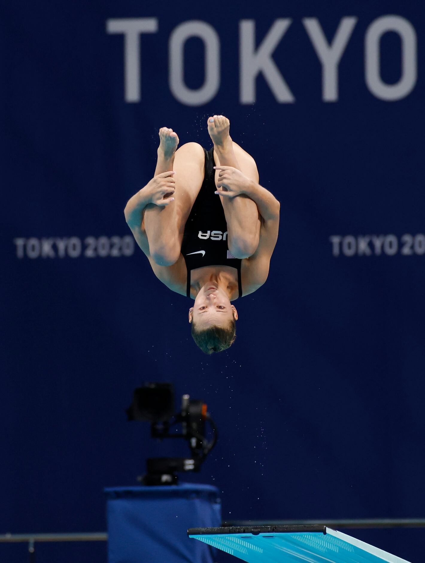 USA’s Hailey Hernandez dives in round 1 of 5 in the women’s 3 meter springboard semifinal...