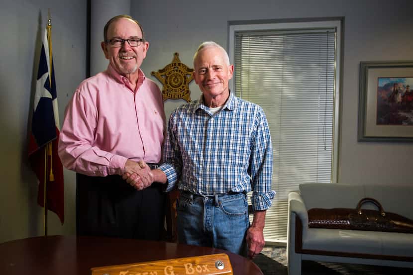 Collin County Sheriff Terry Box and reporter Terry Box of The Dallas Morning News pose for a...