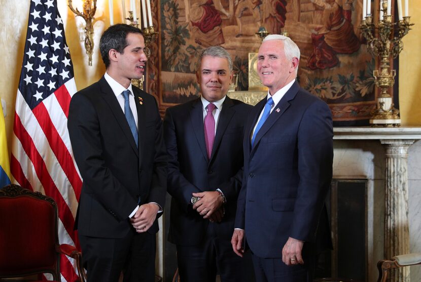 Venezuela’s self-proclaimed interim president Juan Guaido, Colombia’s President Ivan Duque...