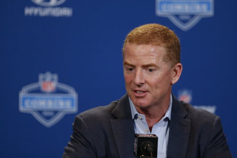 Dallas Cowboys head coach Jason Garrett speaks during a press conference at the NFL football...
