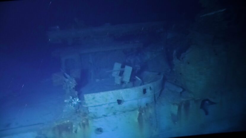 A view of the gunner turret on the U.S.S. Johnston, which Victor Vescovo and his crew...