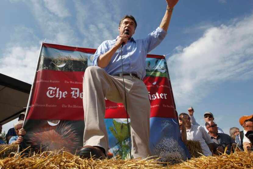 
At the 2011 Iowa State Fair, Gov. Rick Perry blew a kiss to the cameras and mockingly said...