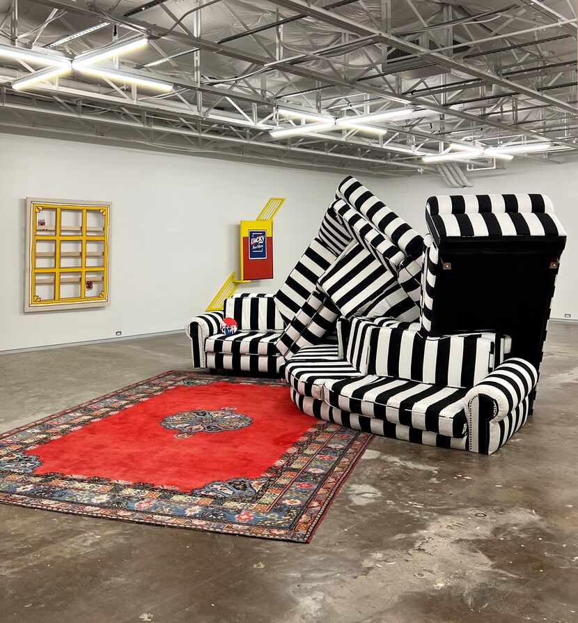Borna Sammak plays a bit of visual trickery with his 2018 work "Not Yet Titled (Couch)." The...