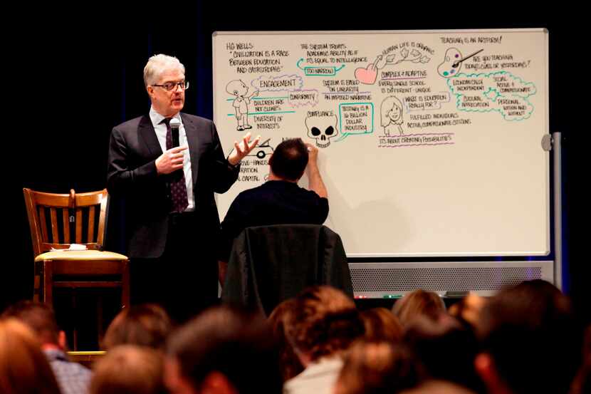  Sir Ken Robinson talks during the Edshift conference at Omni Hotel Mandalay in Las Colinas,...