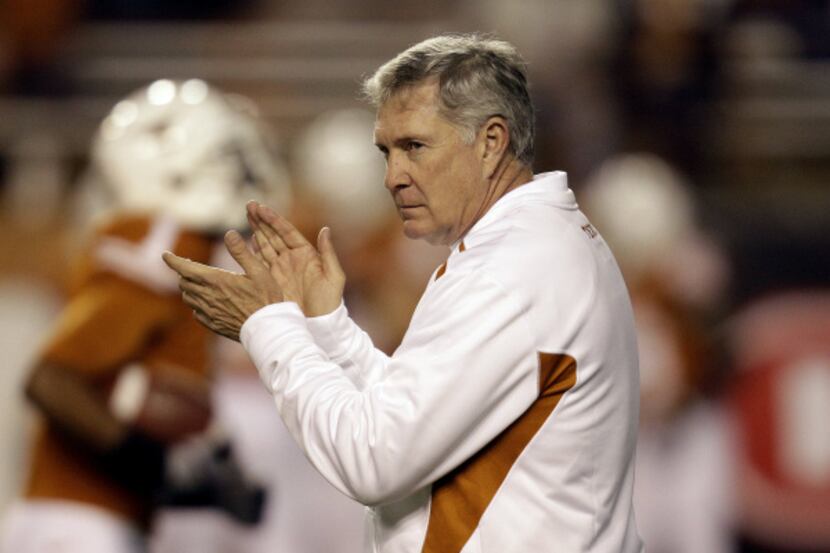 Texas coach Mack Brown looks on prior to his team's NCAA college football game against...
