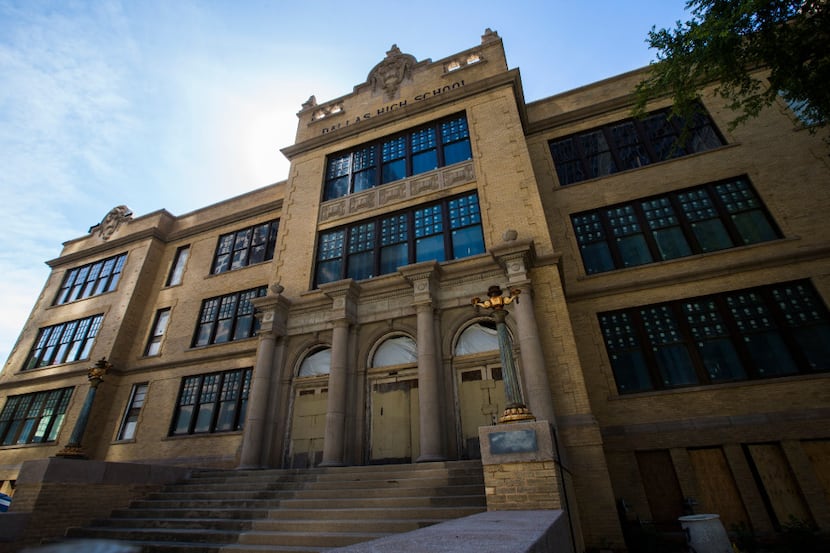 The north entrance of the old Dallas High School building, right, on Thursday, July 27, 2017...