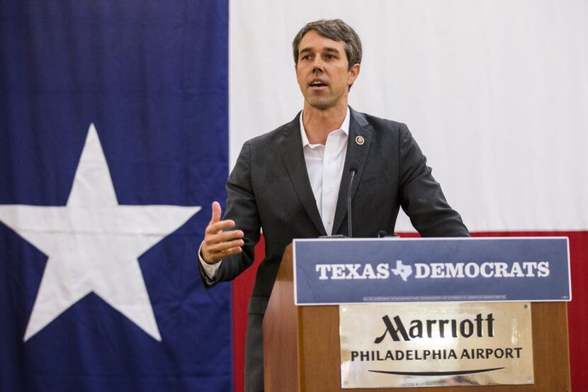 U.S. Rep. Beto O'Rourke, D-El Paso, speaks at the Texas delegation breakfast during the...