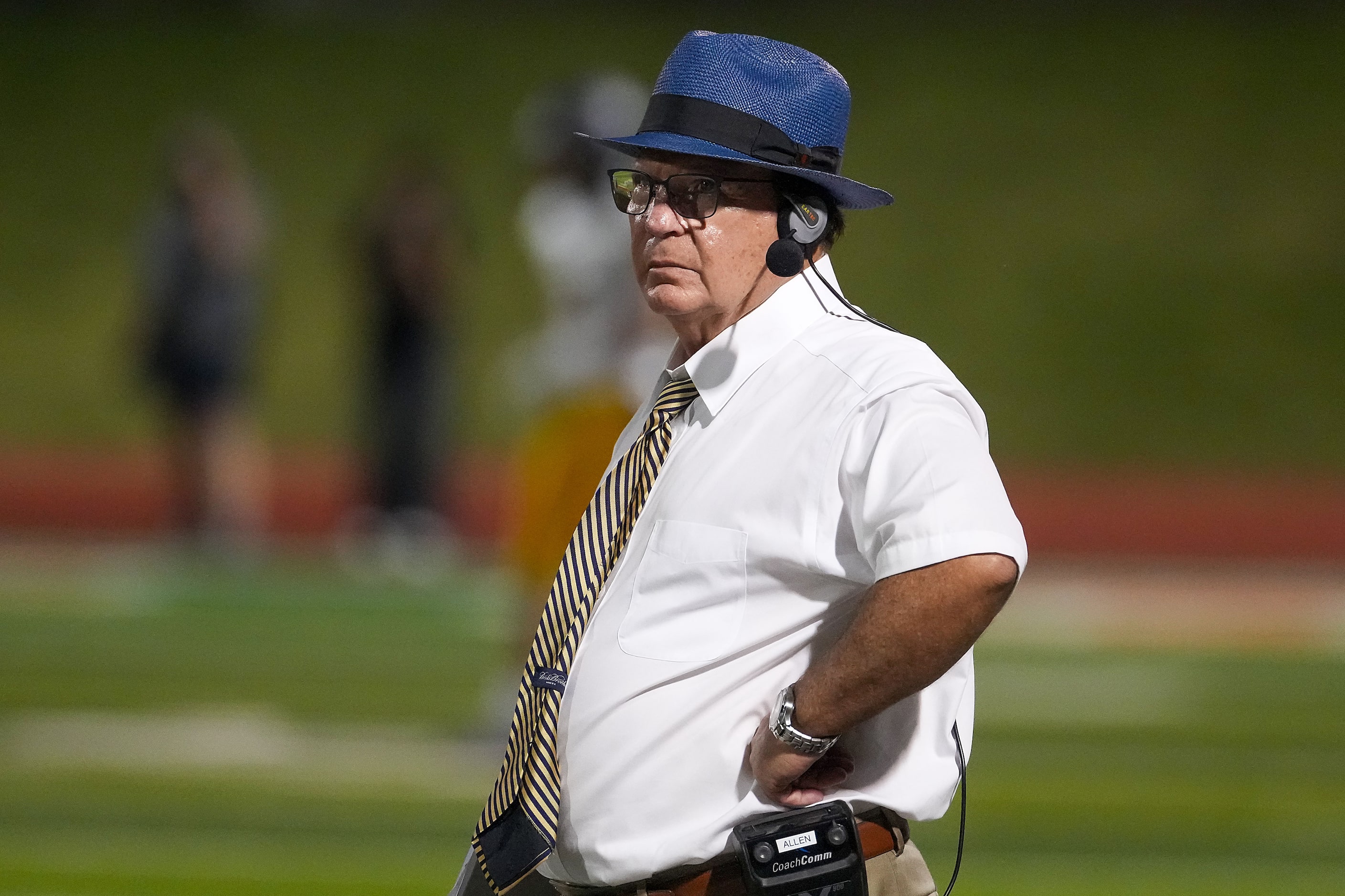 Highland Park head coach Randy Allen looks on from the sidelines during the second half of a...