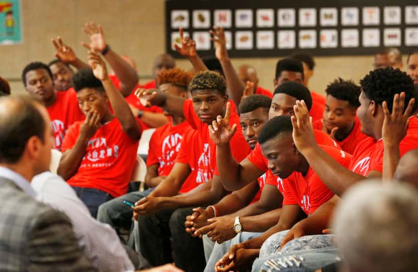 
Many Skyline High football players raised their hands during a forum Monday when they were...