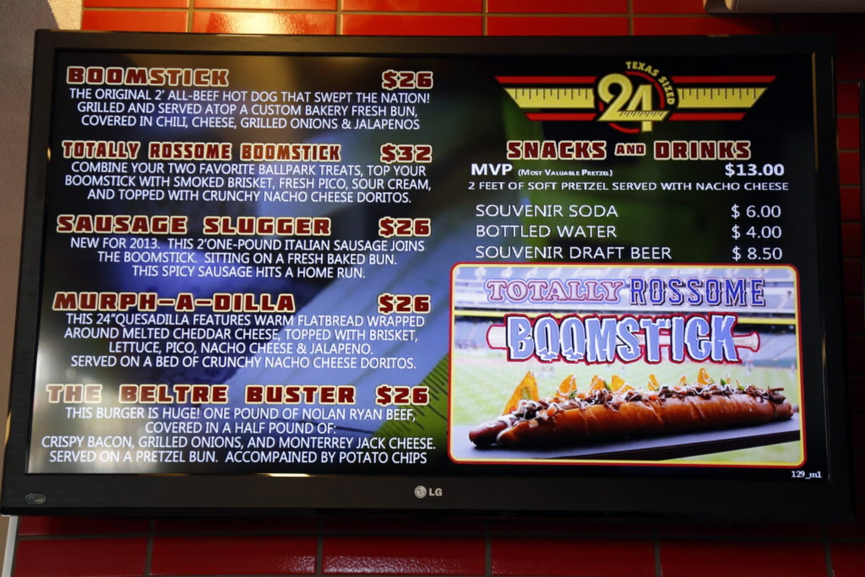 Here's one of the menu boards at Texas Sized 24, a new concession stand behind home plate at...