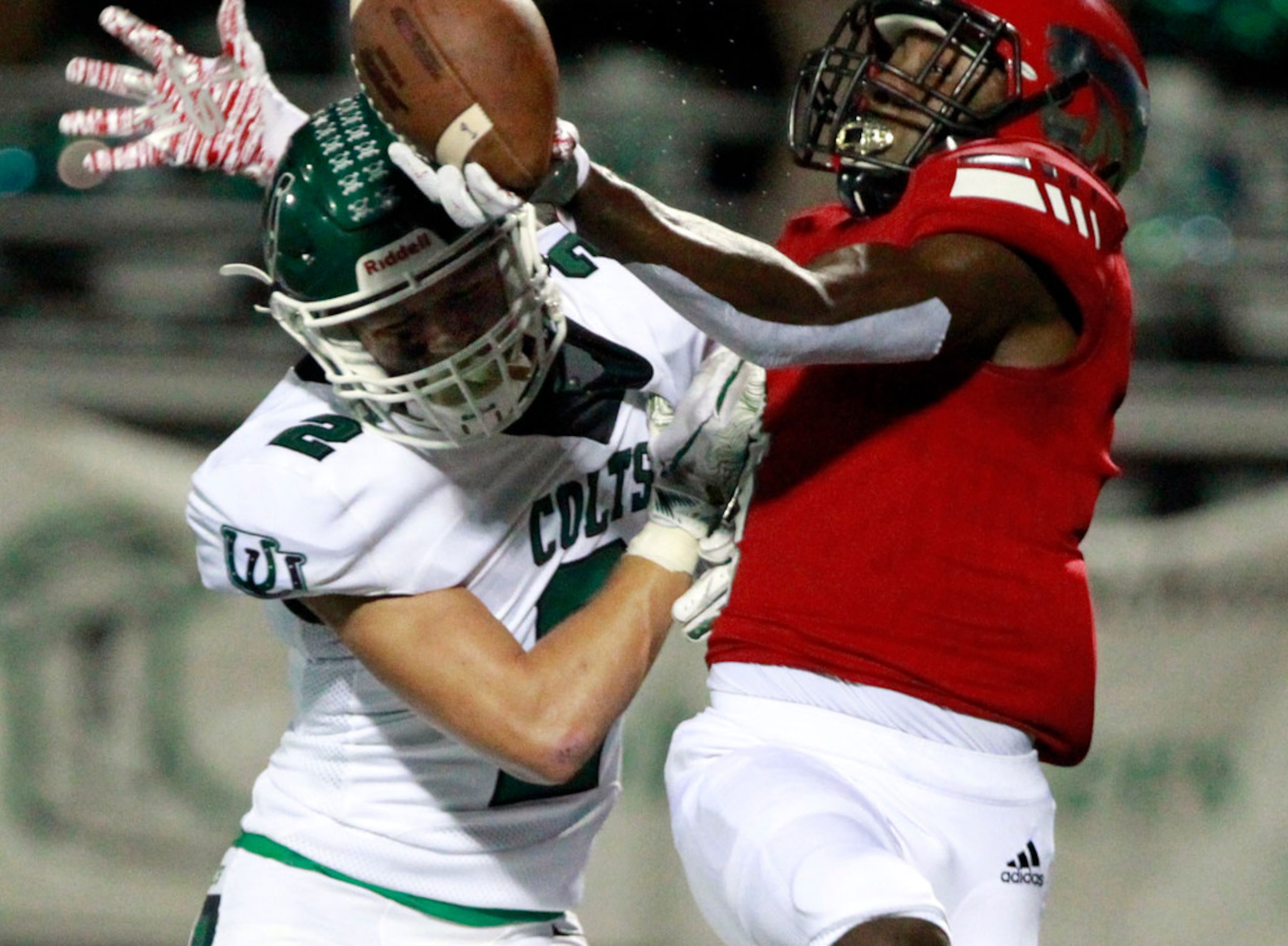 Mesquite Horn's N'Kowsi Emory (3) can't hold onto a pass, as he is interfered with by...