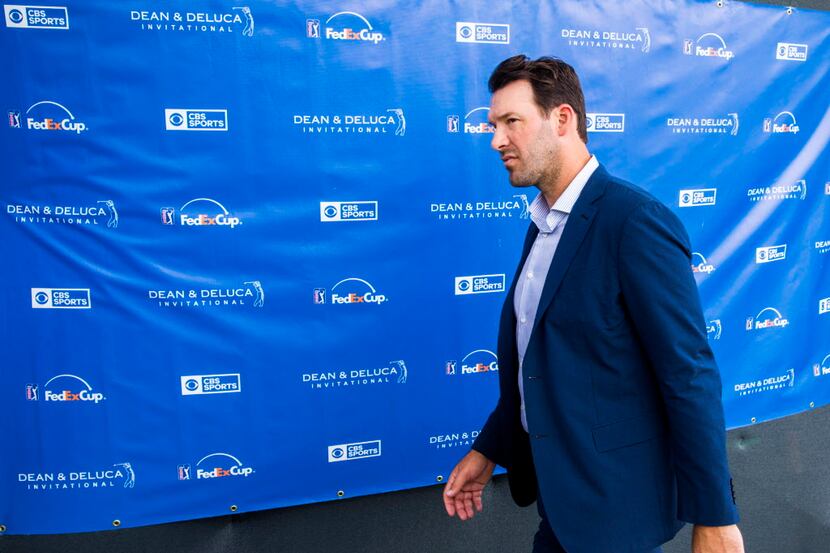 Former Dallas Cowboys quarterback Tony Romo walks away from the CBS broadcast booth during...