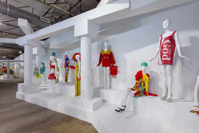 Product packaging is a theme in some of the fashions on display at Jeremy Scott,...