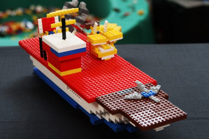 A Lego Navy aircraft carrier designed by Adam Slayter, during the master model builder Lego...